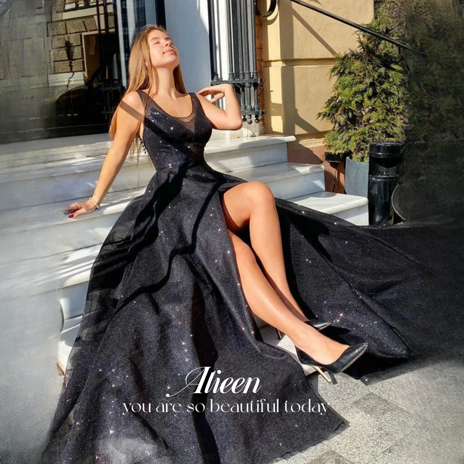 

Aileen Black Long Dresses for Special Events Grace Shiny Elegant Party Dresses for Women 2024 Sexy V-neck Ball Gown Prom Dress