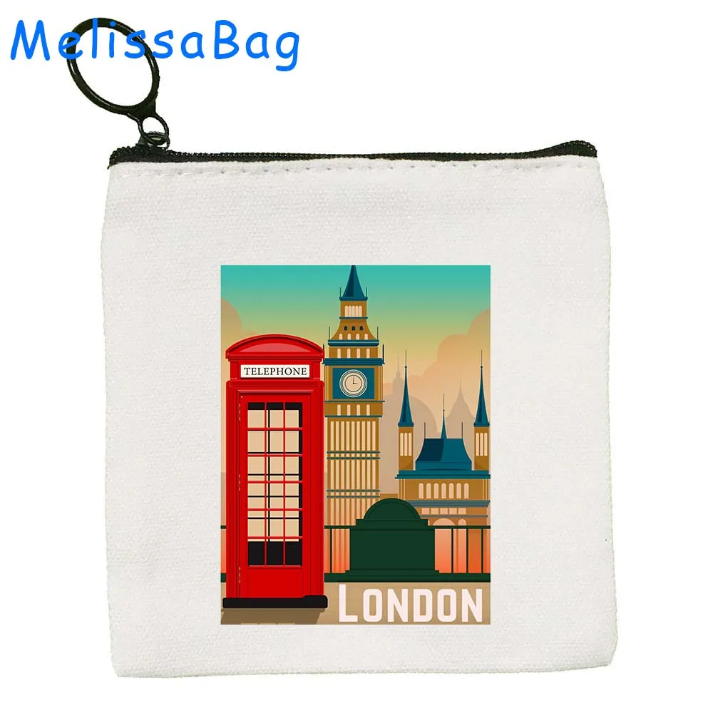 London England Bus Big Ben British Cute Gifts United Kingdom UK Love Heart Flag Canvas Coin Purse Key Card Case Bag Zipper Pouch