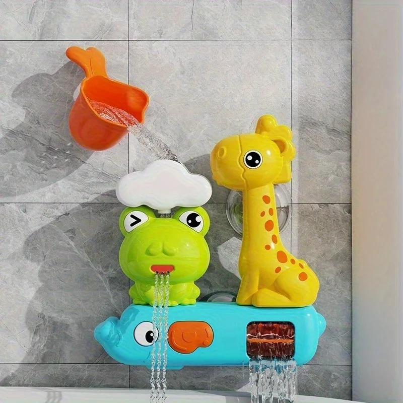 1 conjunto de sistema de chuveiro infantil com sprinkler rotativo e brinquedos de animais, conjunto de pulverizador de banho com ventosa para crianças, material seguro
