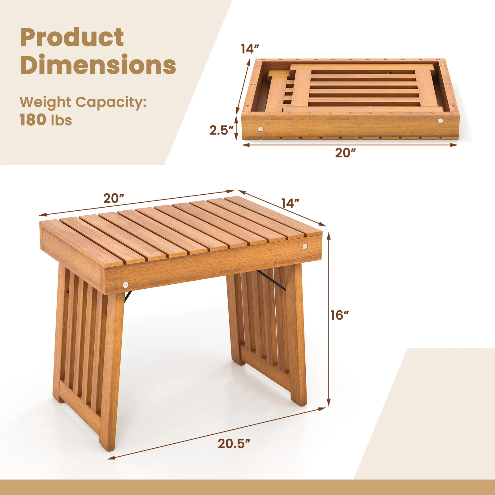 Table d'appoint pliante en bois d'acacia pour l'extérieur, table d'extrémité avec latte, brittop