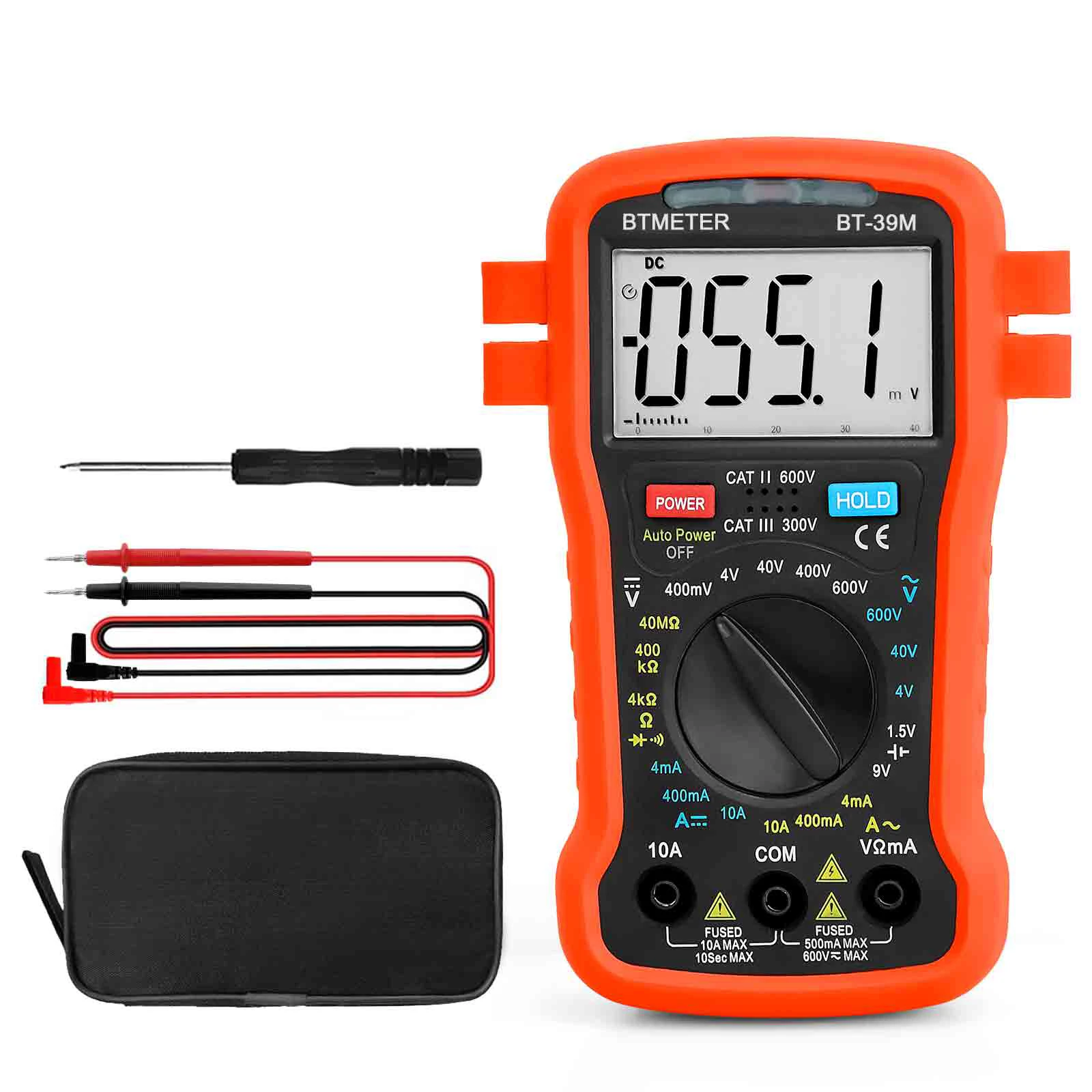 Digital Multimeter 4000 Counts TRMS AC DC Voltage Current Resistance Battery Tester Diode Continuity Data Hold CAT III 600V