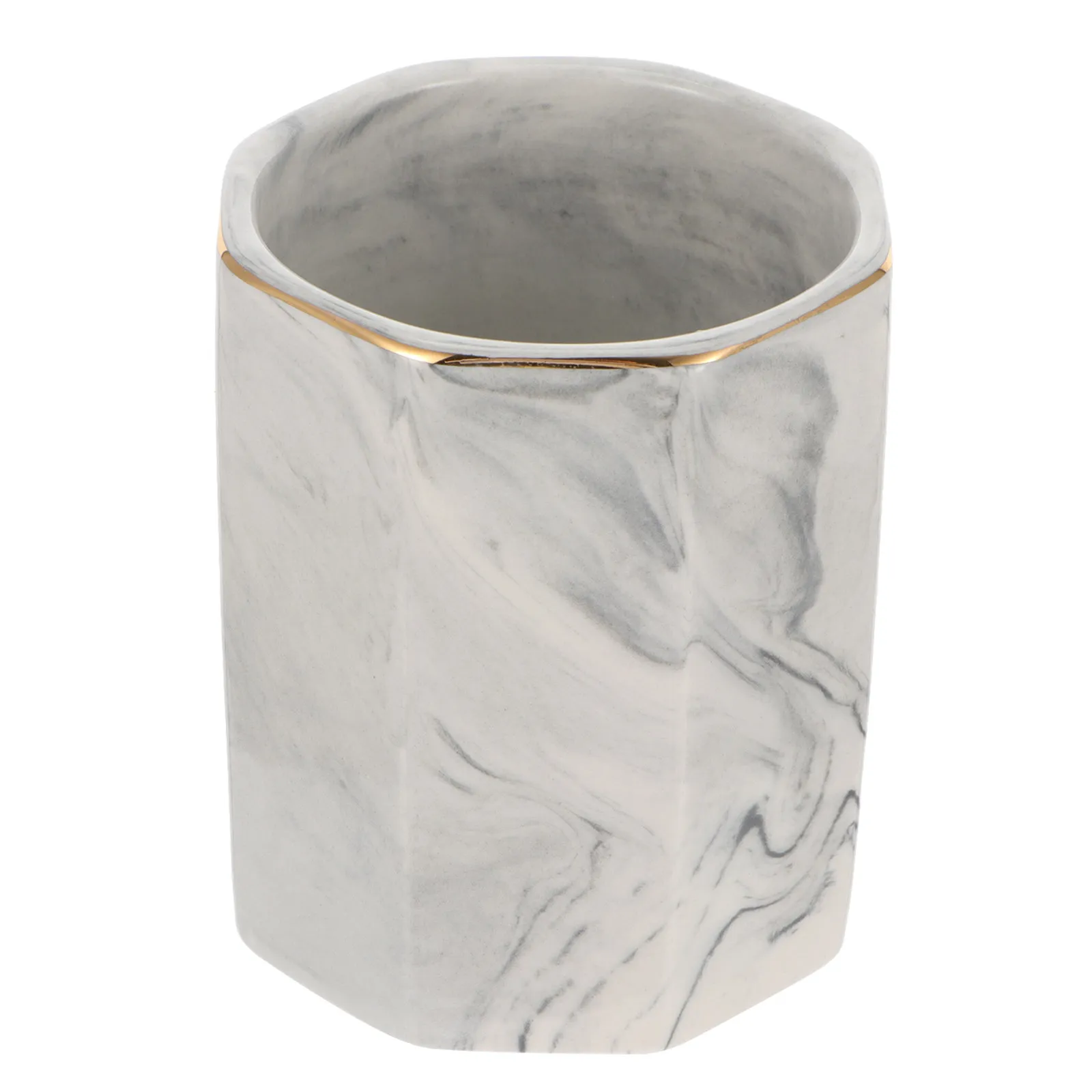 Premium Ceramic Makeup Brush Holder Marble Pattern Gold Accent Desktop Organizer for Cosmetics Lipsticks Mascara Eyeliners Pens