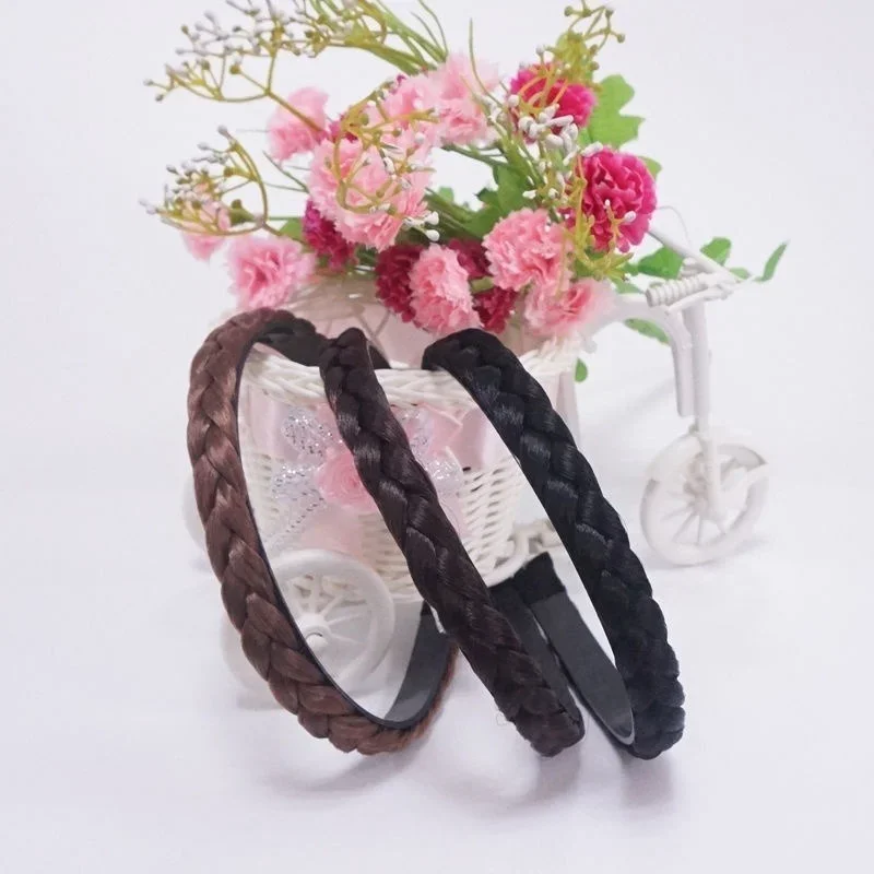 Vintage Braided Wig Headband for Women Girls Fashion Hair Band Turban Style Hair Accessories Elastic Head Wrap