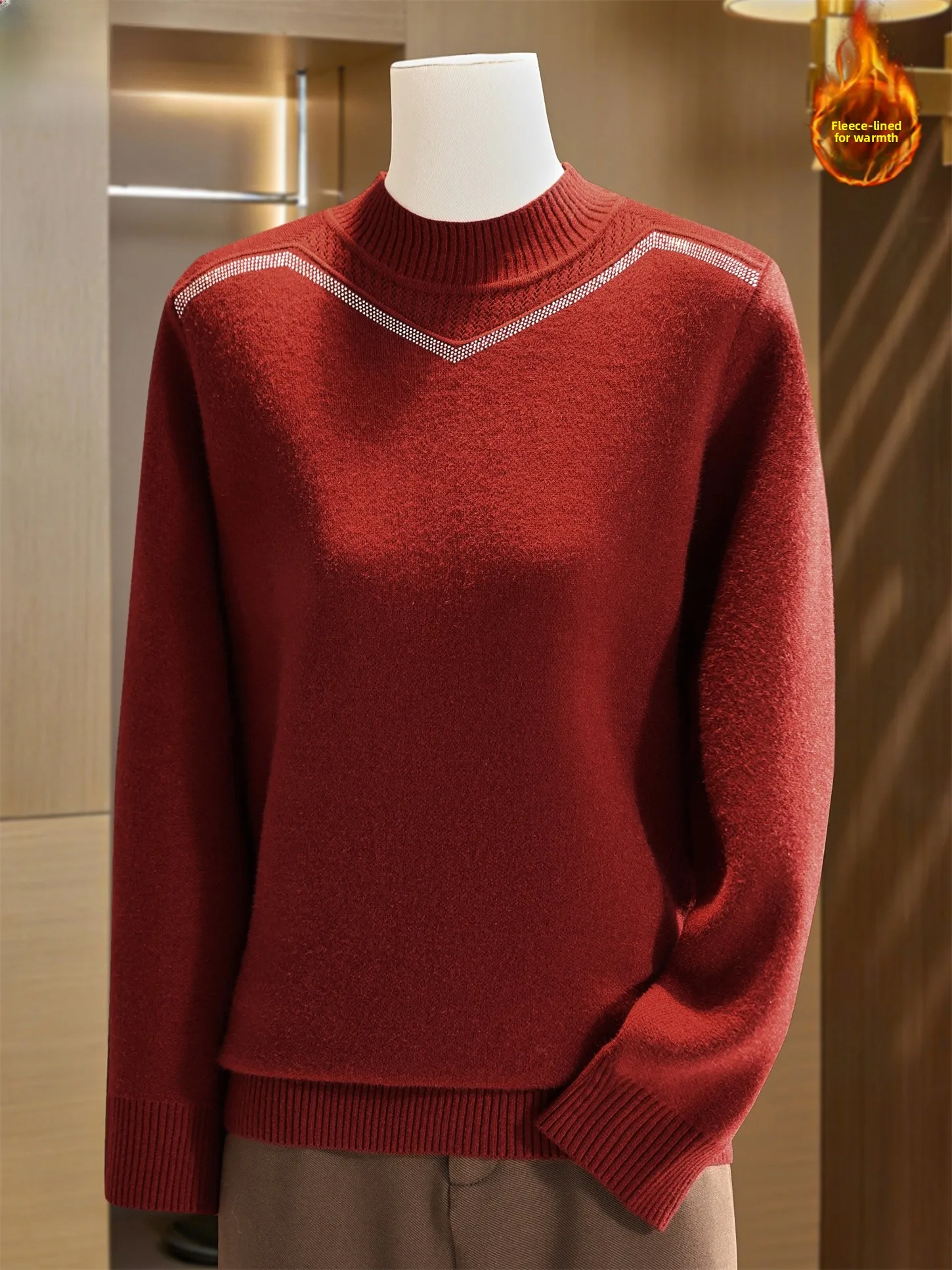 

Thiened Fce Lined Knitwear Faionable Inner Wear for Middle Aged And ly Women Traditional New Year Design Easy Care