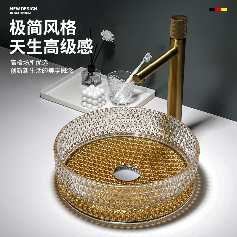 Crystal meaning simple round diamond crystal wash basin/cylindrical counter top basin/artistic wash basin/color process