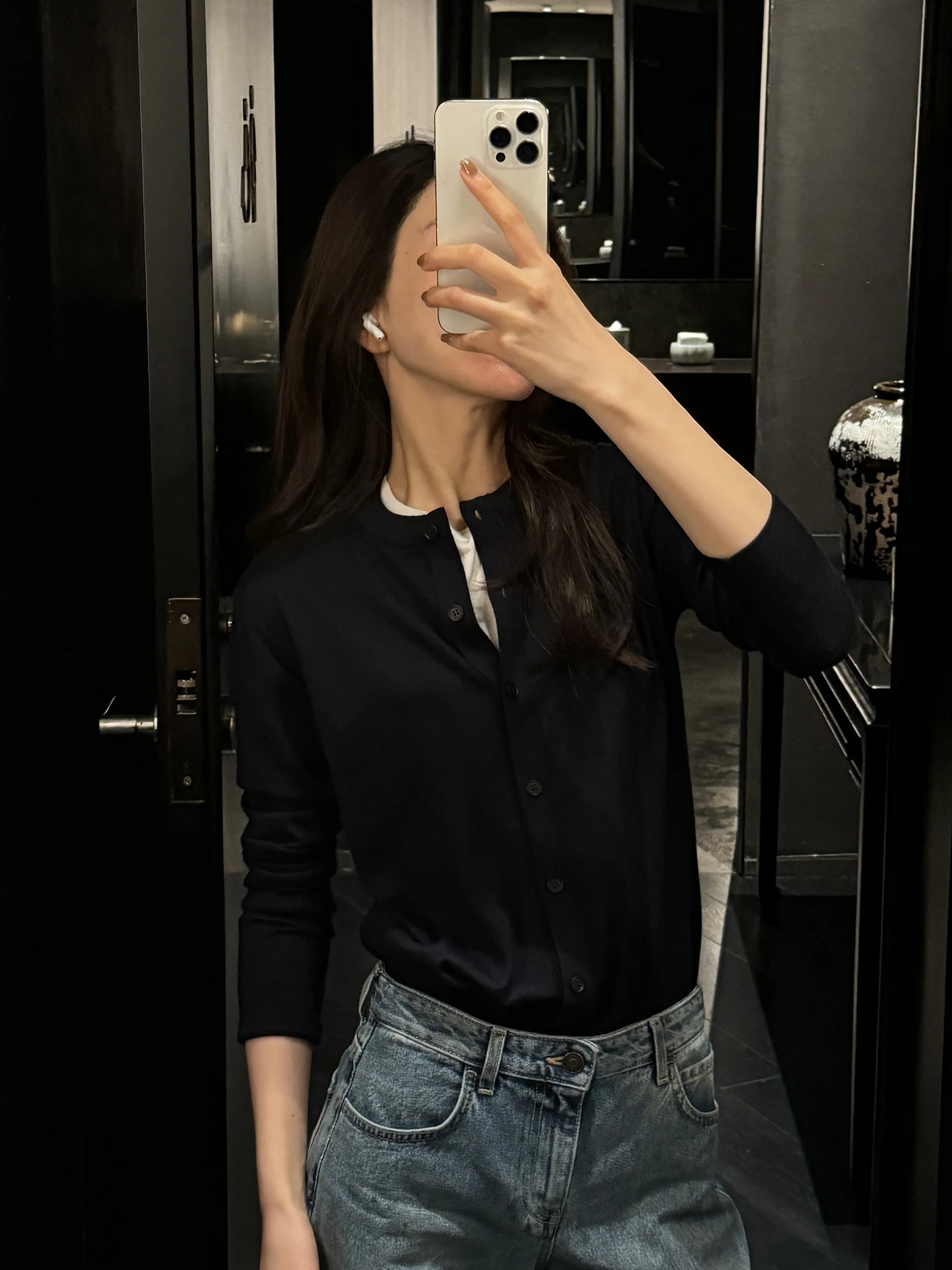 

Romance Studio Ele Long Sve шерстяной кардиган круглый Ne открытый передний пряжа Yangzi Camere женский вязаный свитер