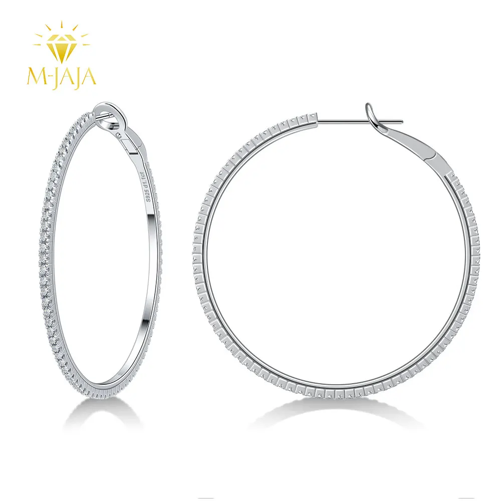 

M-JAJA Full Moissanite Hoop Earrings for Women S925 Sterling Silver 30/40/50mm Big Earrings 18K Gold Plated Wedding Fine Jewelry