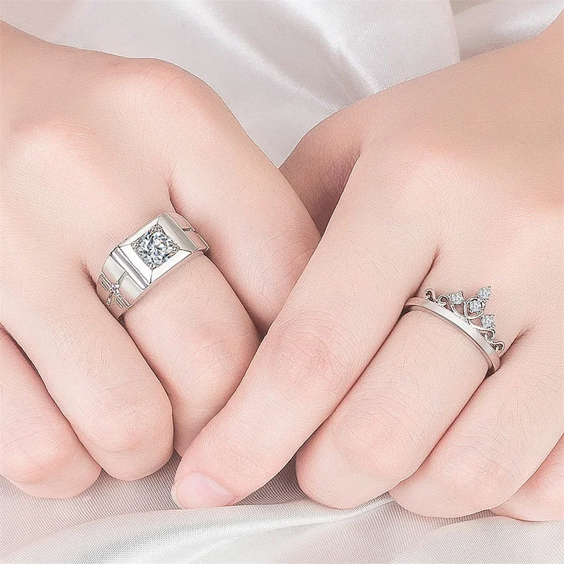 2Pcs Silber Farbe Luxus Zirkon Paar Ringe Für Frauen Für Immer Endlose Liebe, Verlobung, Hochzeit Bands Ring Valentinstag Geschenke – Detail 10