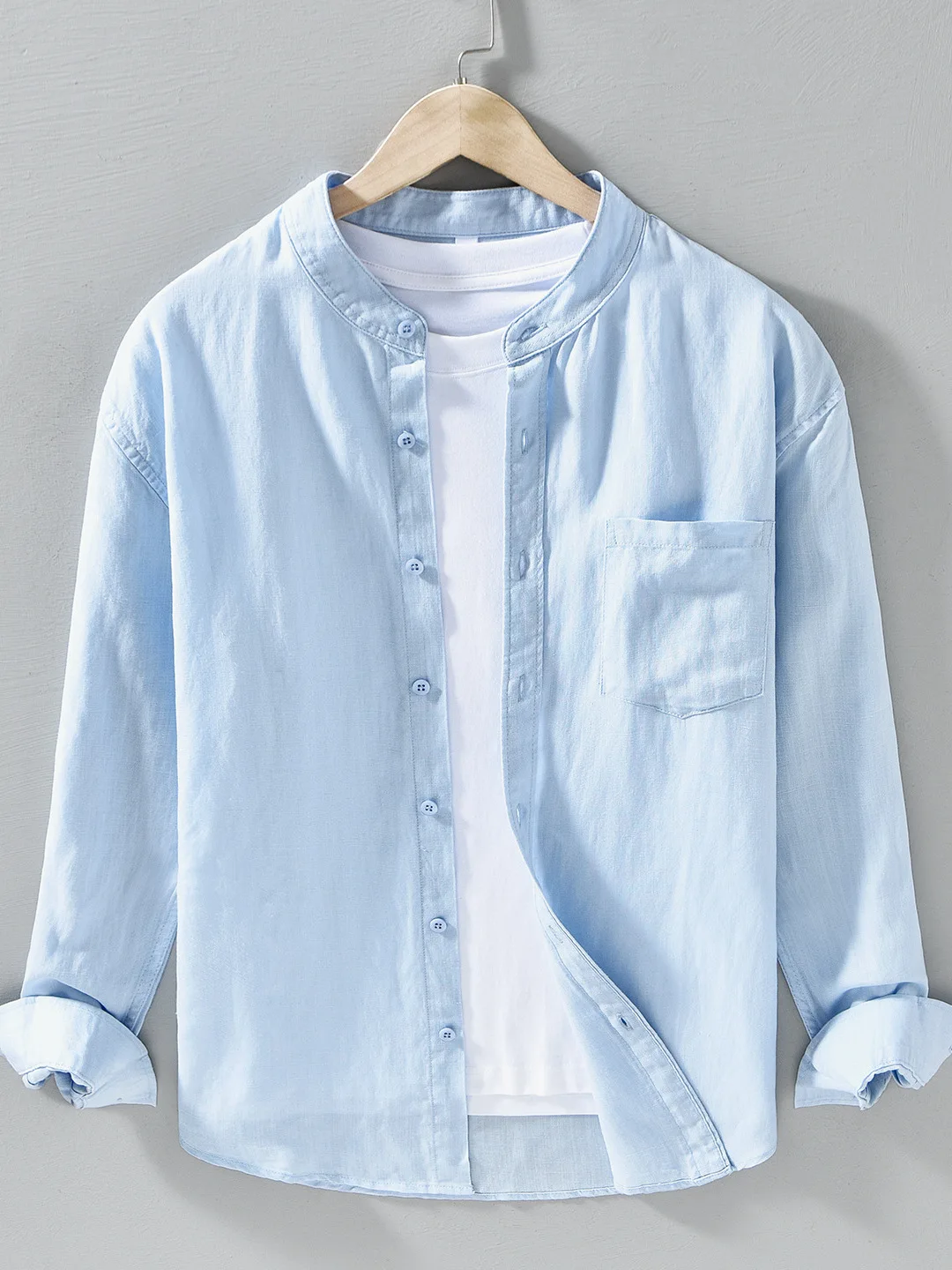  Linen Breathable Lightweight  Color Men's Shirt New Chinese Style Stand Collar Casual Shirt Leisure Style