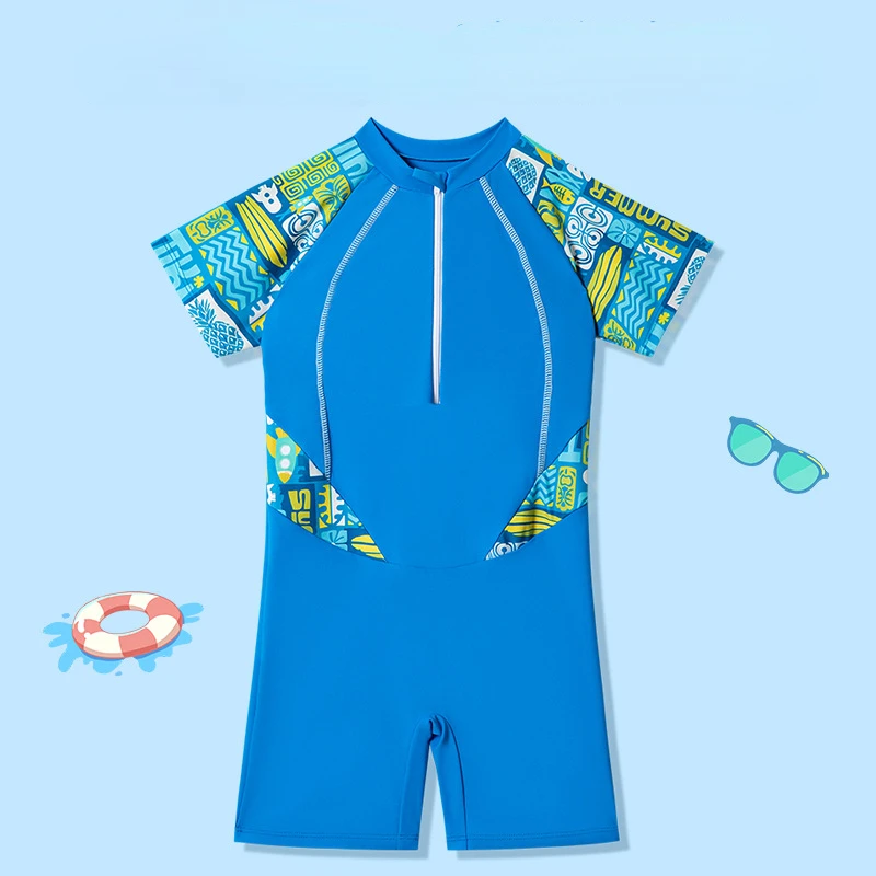 Children's One-Piece Swimsuit, Teen Boys Training Swim Suit, Round Neck, Comfortable Bathing Suit, Big Boys, 2-14Y, New, 2024