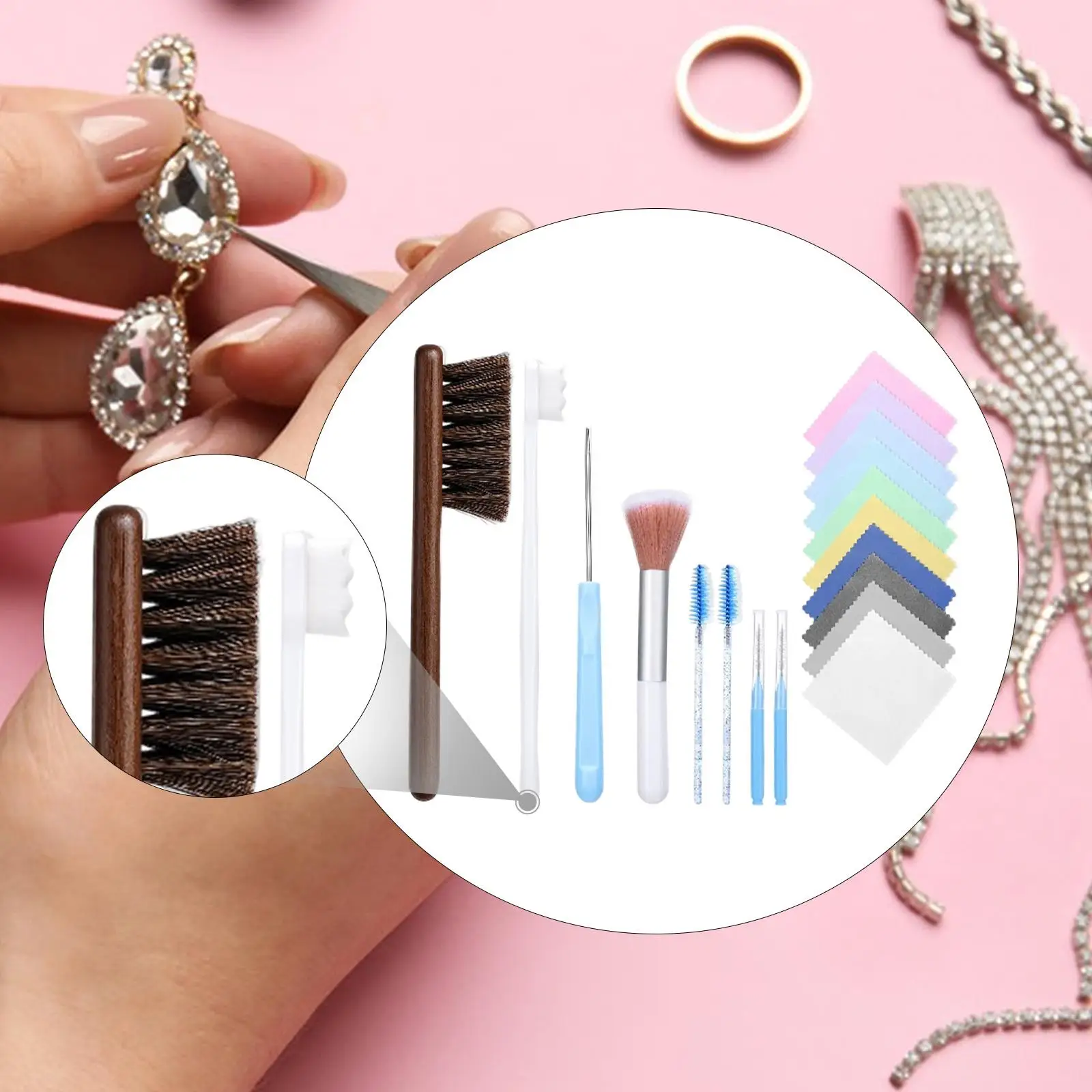 

18Pcs Jewelry Cleaning Brush Set Cleaning Polishing Cloth for Diamond Gold