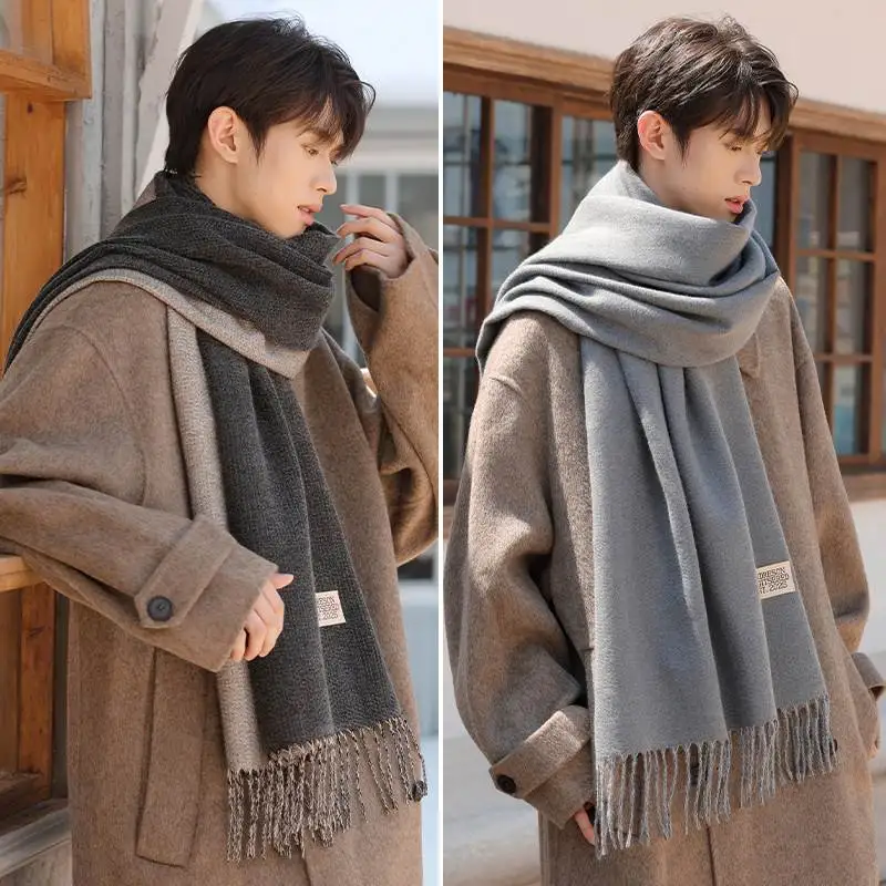 

Двусторонний длинный шарф Thiened, мужской зимний теплый Ne Warmer Sli, подарок на день рождения, корейский прямоугольный шарф