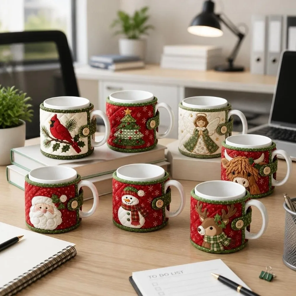 Christmas Gifts Santa Claus Christmas Tea Cup Holder Snowman Deer Christmas Ornaments Heat-proof Bird Mug Protective Cover Mug