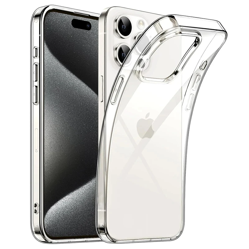 Luxury Transparent Black Silicone Soft Case For iPhone 16 15 14 13 12 11 Pro XS Max X XR Ultra Thin Clear Shell Back Cover 16Pro - náhled 2