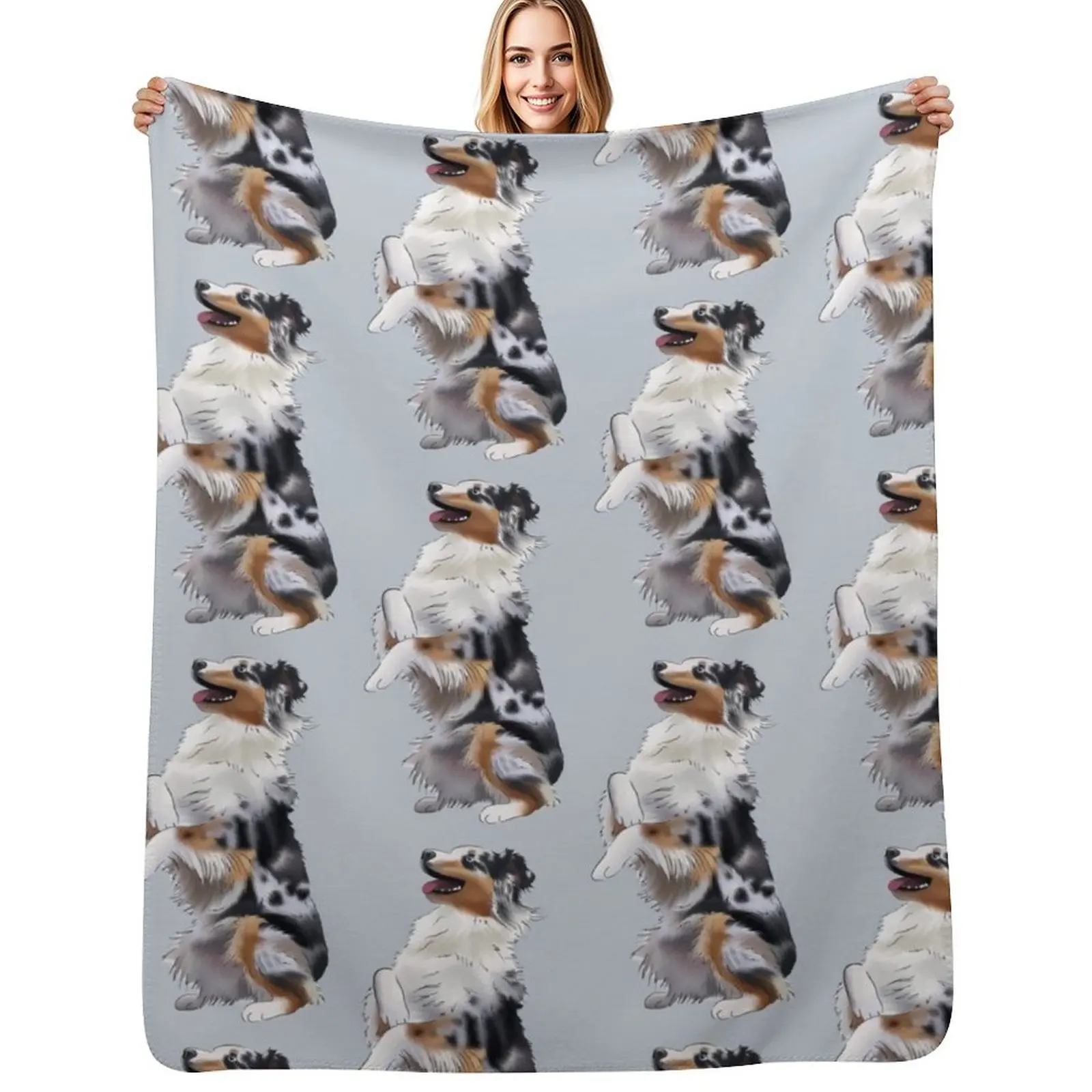 Cute Australian Shepherd Blue Merle |   Cão Pedinte de Caridade |   Cobertor de Pelúcia Aussie Drawing, Macio e Durável para Uso Diário