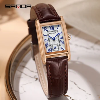 SANDA 1116 2023 fashion quartz movement women&#x27;s watch luxury steel and leather strap wristwatch ladies dress watches simple clock