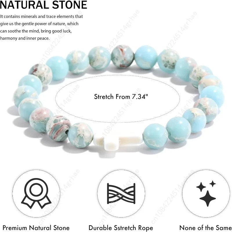 VIBILIA Cross Beaded Bracelets for Women, Inspirational Natural Heart Religious Bracelets for Women, Birthday Christian Gifts fo