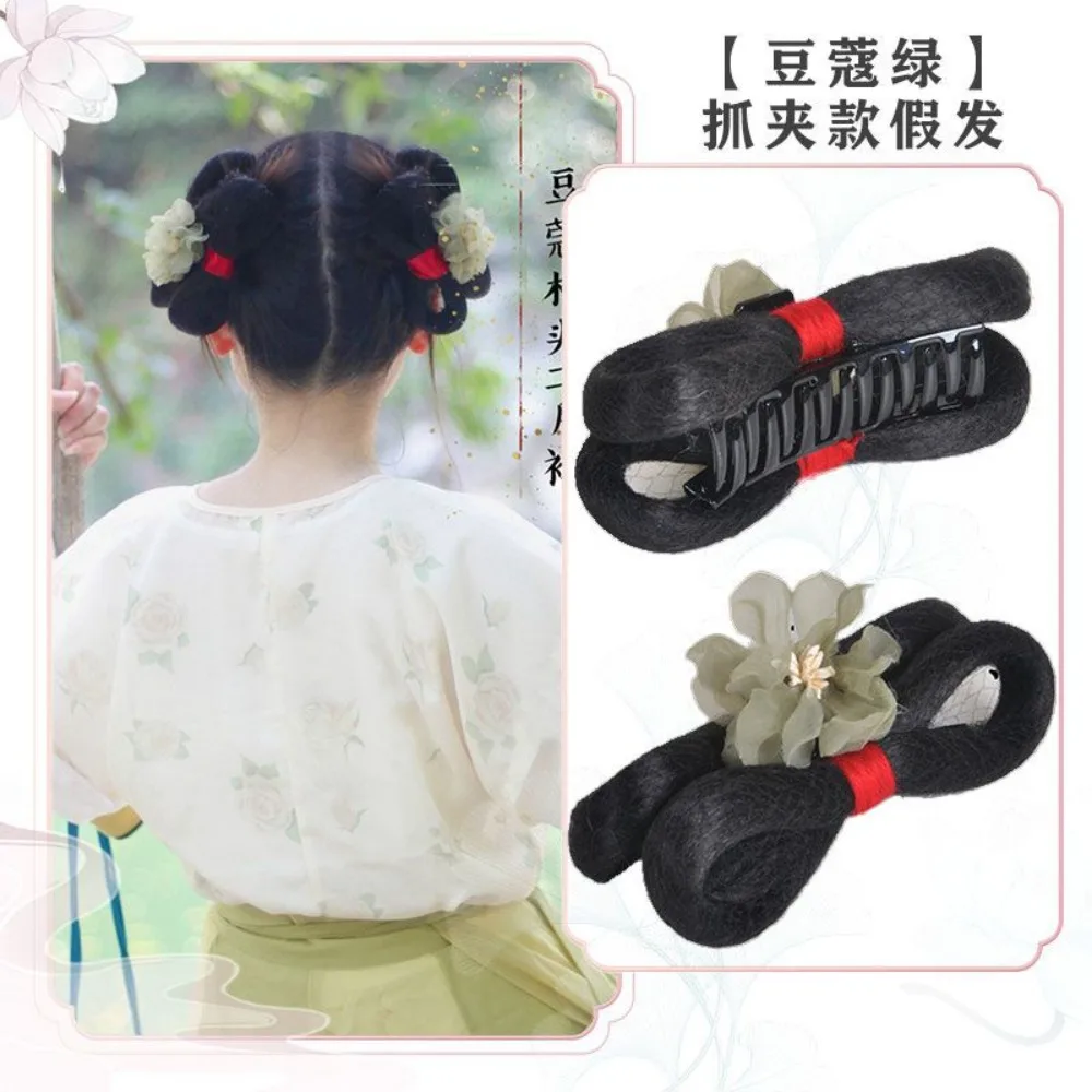 Peruka z klipsem do włosów w stylu dynastii Ming - uniwersalny sztuczny kok z regulowanym klipsem do paznokci dla początkujących, bez umiejętności, peruka Hanfu