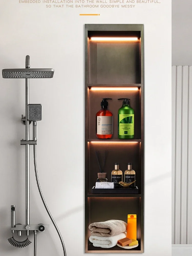 Customized Stainless Steel Niche Cabinet with Light Double-Layer Partition Metal TV Cabinet Niche Embedded Finished Storage Rack