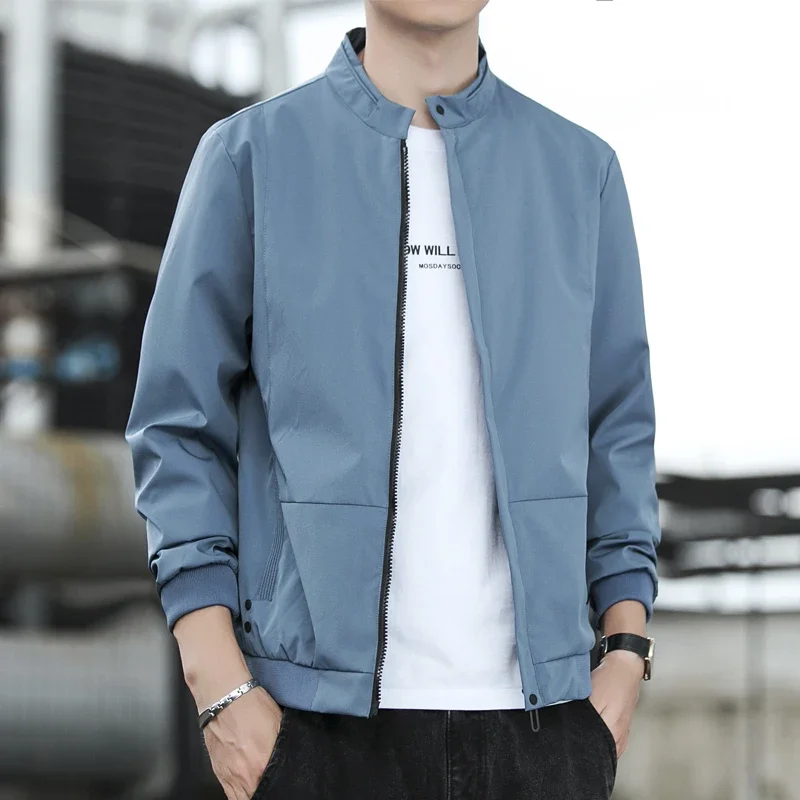

Stand Collar Jackets for Mens Autumn New Solid Color Long Sleeve Zip-up Jackets Man Fashion Vintage Clothing