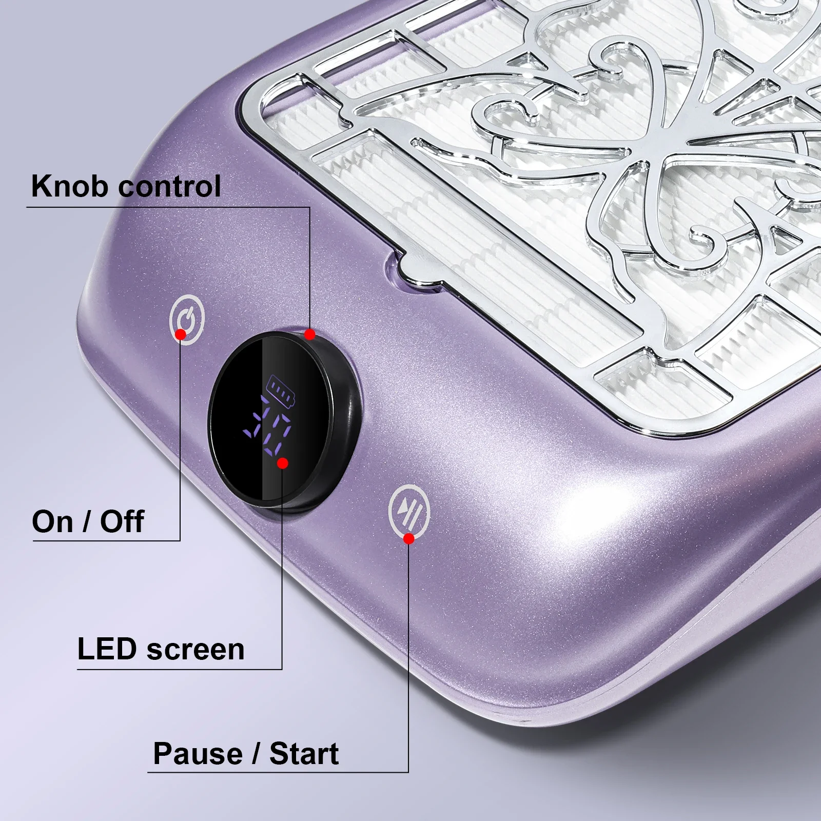 Coletor de pó recarregável sem fio para unhas, com display LED, velocidade ajustável, poderosa ferramenta extratora de poeira para manicure