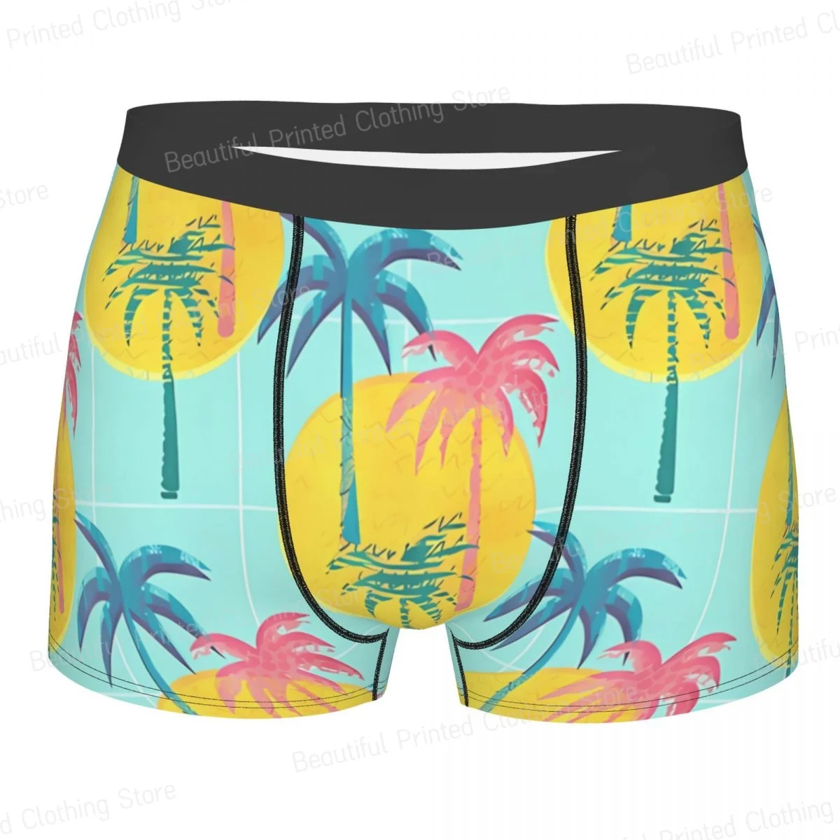 

Retro Palm Tree Men Boxer Briefs Graffiti Art Pattern Highly Breathable Underpants High Quality Print Shorts Birthday Gifts