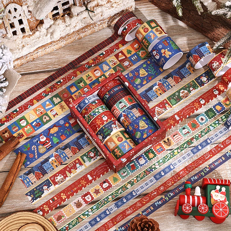 6/12Rolls Christmas Washi Tape Set Xmas Decorative Scrapbooking Santa Claus Tape Decorative Masking Adhesive Tapes