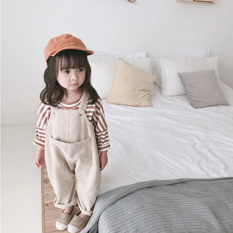 2024 Spring New Girl Korean Childrens Clothing Childrens Loose Rice White Strap Pants Kids Clothes Girls