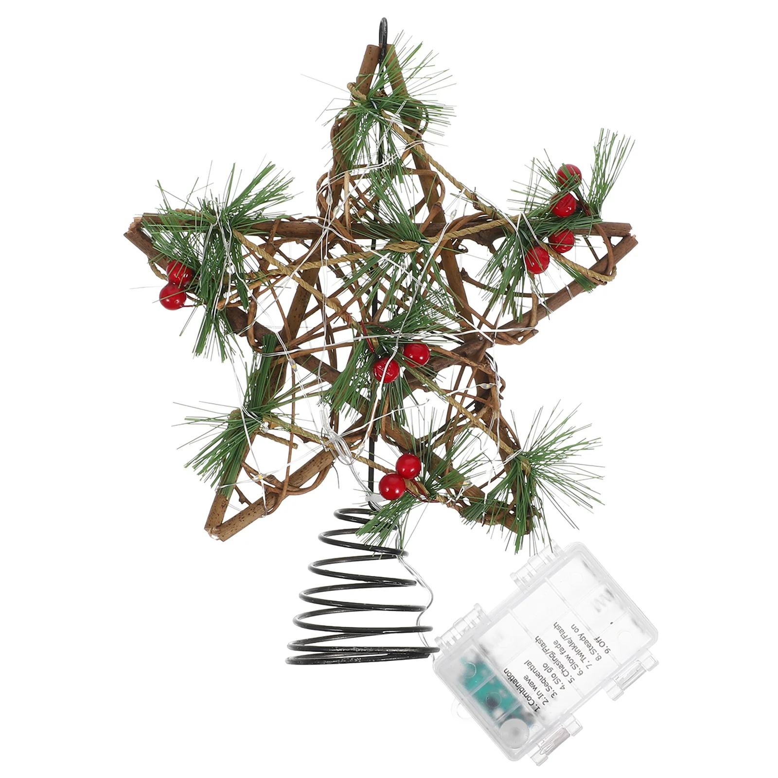 

1pcs Wooden Star Christmas Tree Topper With Led Lights Holiday Decor For Home Party Xmas Tree Decoration Treetop Star