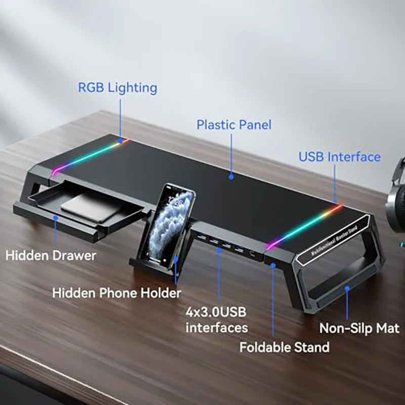 

Adjustable Foldable Monitor Stand Computer Foldable Pc Monitor Stand Monitor Stand Riser With RGB Light