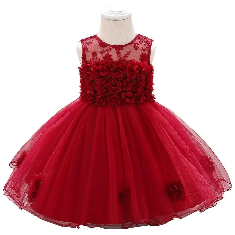 

Summer Lace Flower Baby Girl Party Newborn Baby Baptism Dress For Girls Birthday Princess Clothes Beading Infant Wedding Dresses