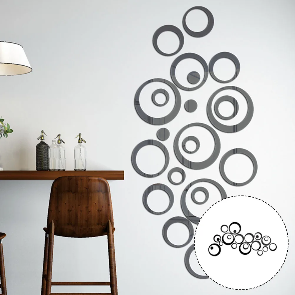 

Room Decorations Mirror Wall Stickers Circle Decals Living Three-dimensional Black Acrylic Home