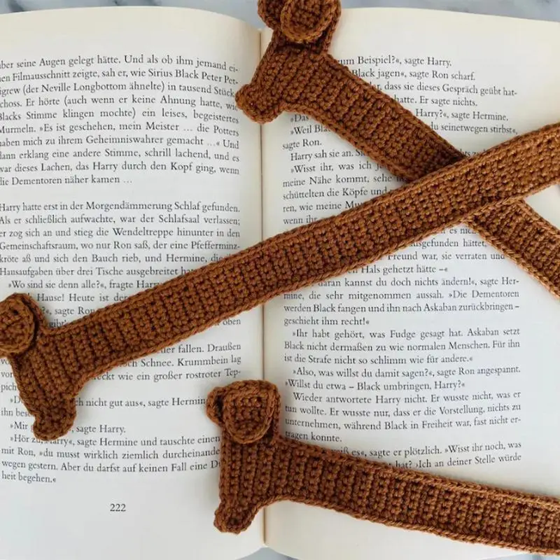 Dachshund Bookmark Cute Handmade Crochet Dog Bookmark Brown Animal Crochet Book Marker Creative Handmade Crocheted Dachshund