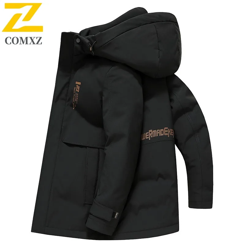 COMXZ New Men Hooded Cotton Coat Winter Thickened Thermal Padded Big Size Puffer Outerwear Waterproof Windproof outdoor Jacket