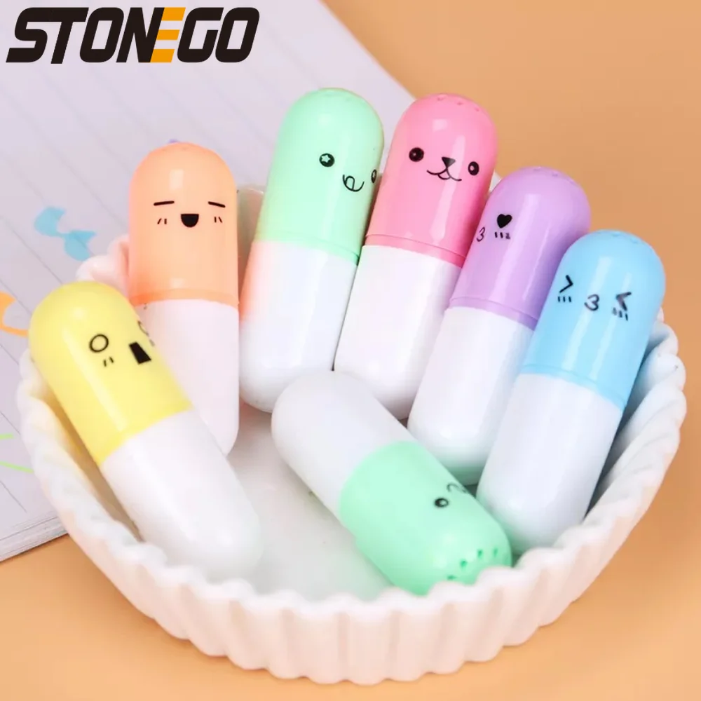 

Mini Highlighter Marker Cute Pill Shape Colorful Pen Set 6Pcs School Office Supply Student Stationery