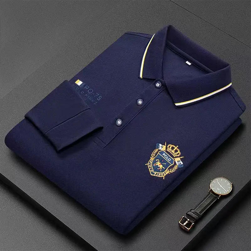 New Embroidered Pure Cotton Hot Selling Men\'s Polo Shirt 2024 New Autumn And Winter Long Sleeved Breathable Casual Slim Fit Top