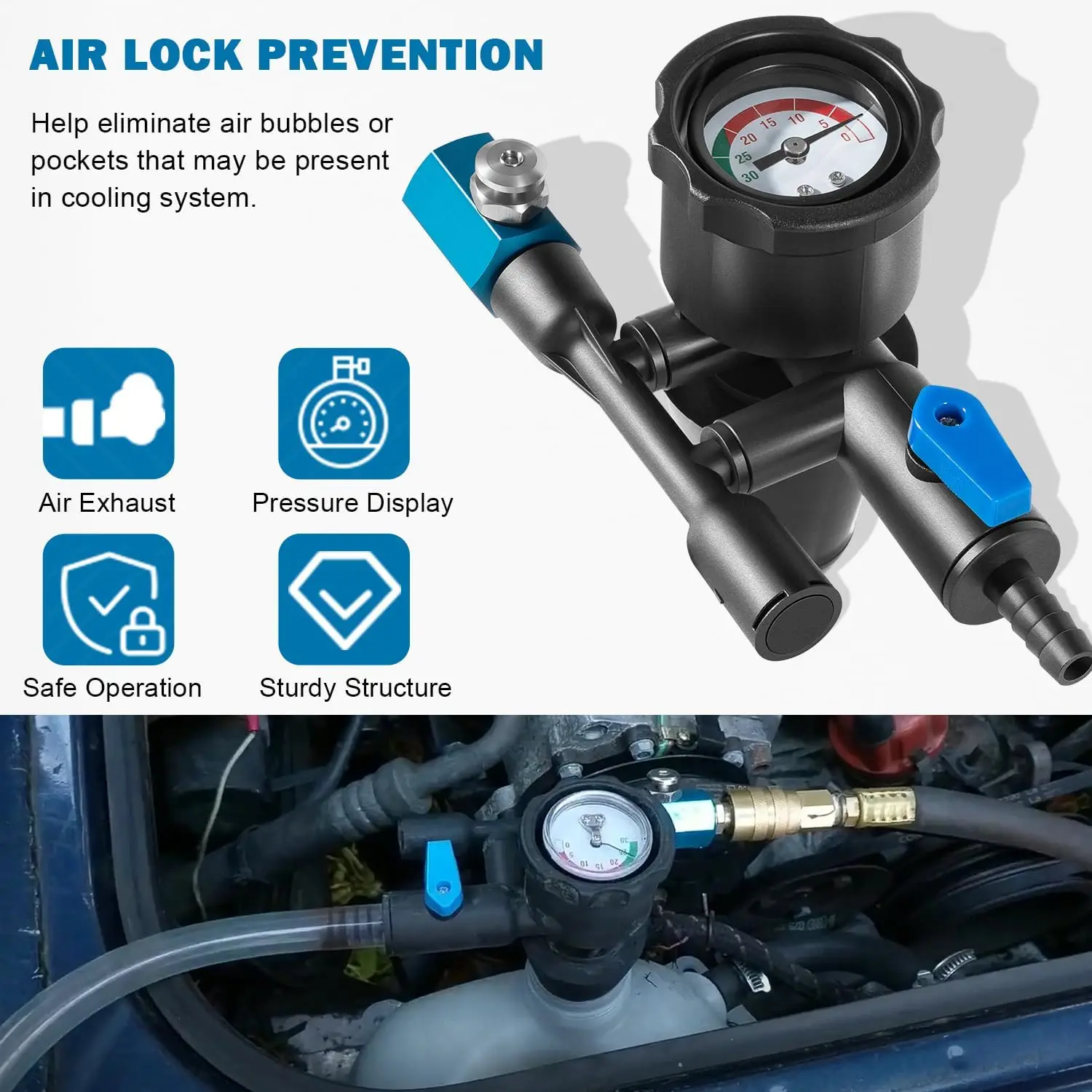 MX 75260 Coolant Refiller Kit with Air Lock Preventer, Universal Fit for Car Cone Adapter, Vacuum Refills Cooling System