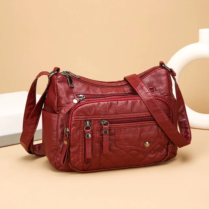 Fashionable Soft Leather Crossbody Bag with Multi Layer Zipper Pocket, Stylish Single Shoulder Bag for Women Daily Work, Date