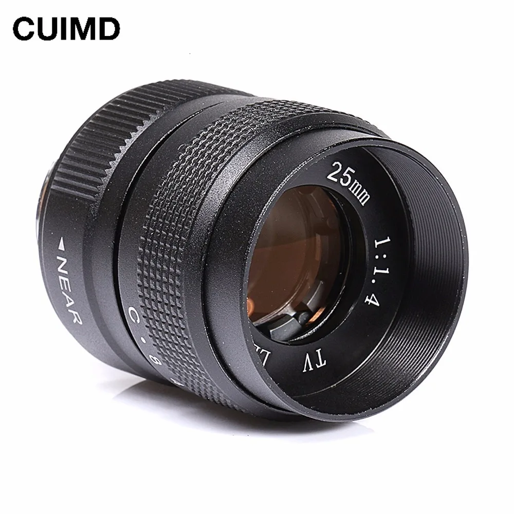 CCTV Camera Lens com Metal Lens Hood, Filme para TV, C Mount, Canon EOS, EFS EF, Câmera DSLR, 5D, 6D, 7D, II, III, 70D, 80D, 25 milímetros