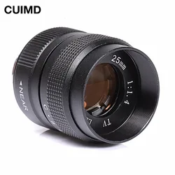 25mm CCTV F1.4 TV Movie lens+C Mount+Metal lens hood For Canon EOS EF EFS DSLR Camera 5D 6D 7D II III 70D 80D
