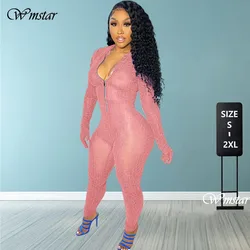 Wmstar Women Jumpsuits S-2XL Sexy Rompers Zipper Bodycon Stretch One Piece  Long Sleeve New Club Outfits Wholesale Drop Shipping