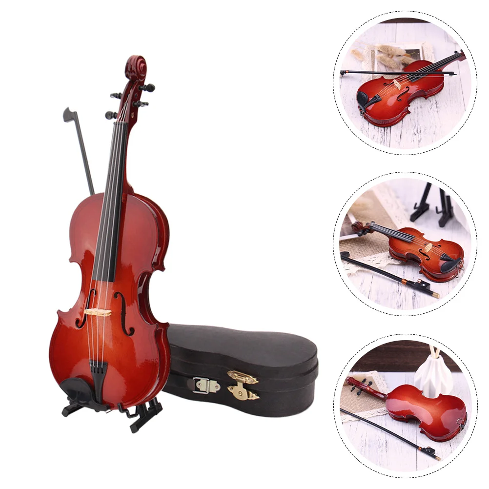 

Mini Violin Musical Instrument Model Decoration Home Adornment Wooden Plastic Ornament Child Retro