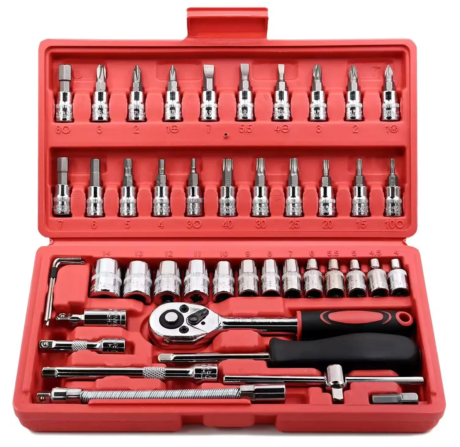 

new 46 Pieces 1/4 Inch Combination Package Mixed Tool Set Hand Tool Kit for Auto Repairing and Household With Storage Case