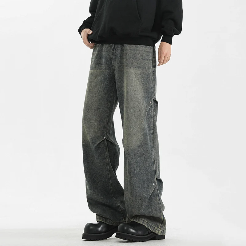 

Men's Vintage Blue Jeans Casual Straight Denim Pants Versatile Four Season Casual Trousers High Street Straight Pants Male