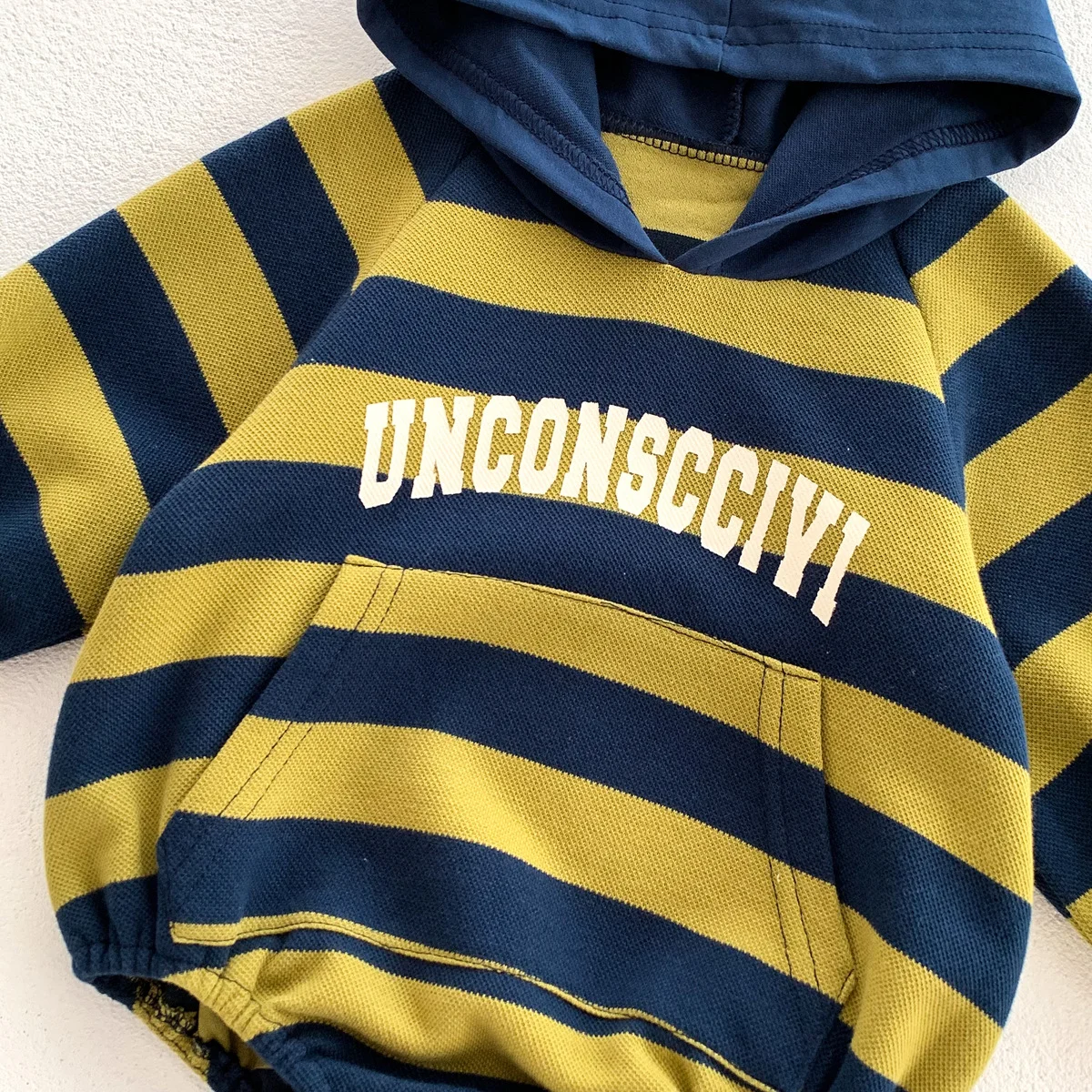 Ins ملابس أطفال على الطراز الكوري للخريف والشتاء بذلة مخططة بغطاء للرأس للأولاد والبنات مطابقة الألوان الغربية- #6