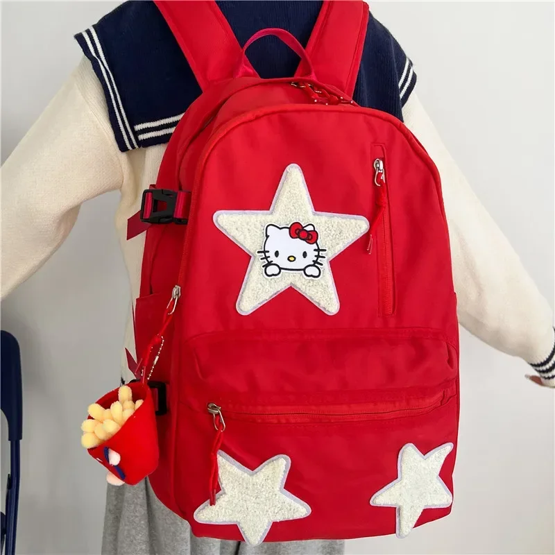 Hello Kitty Girls Backpack Women\'s 2023 New Simple High School College Student Hello Kitty School Bag Sanrio Backpack schoolbag