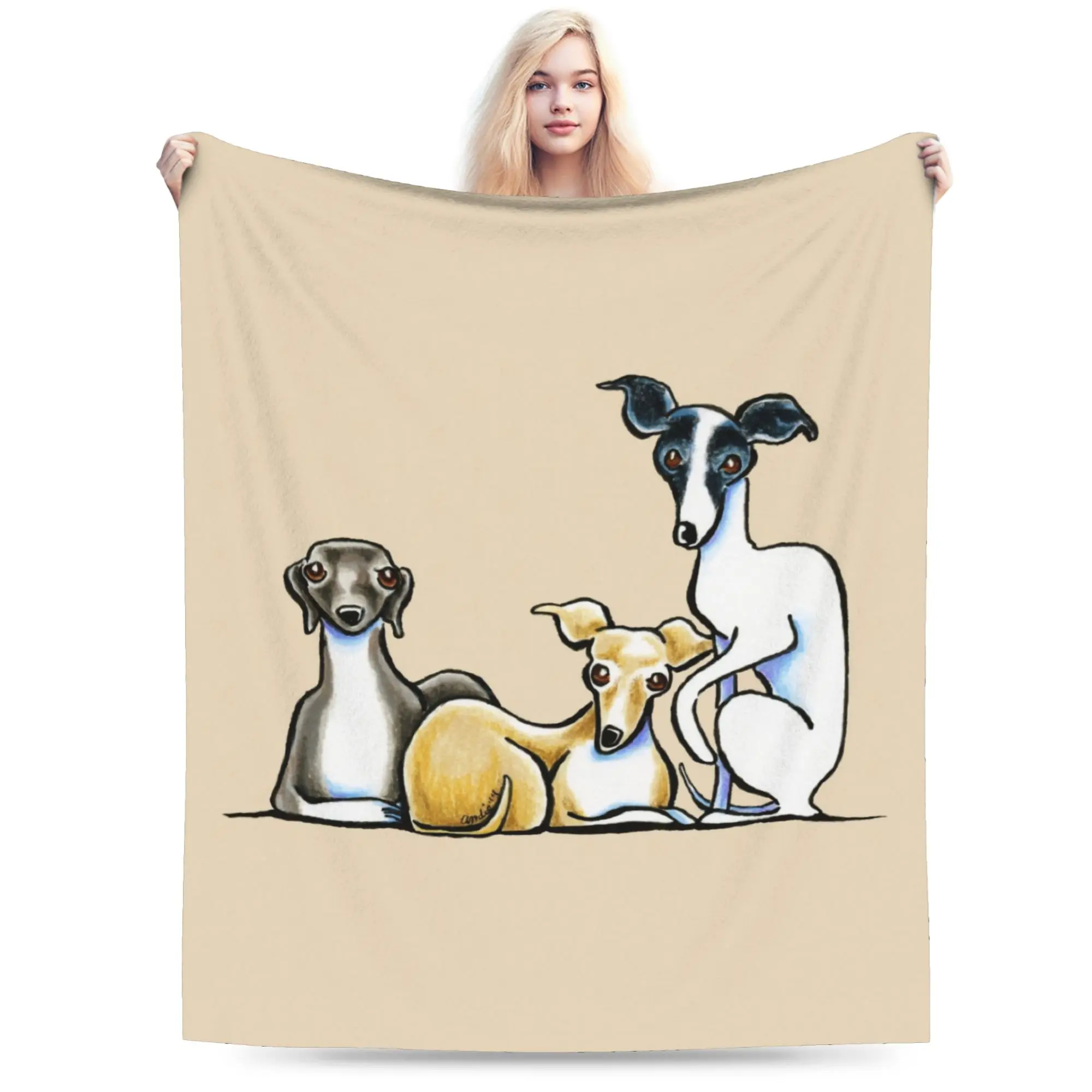 Italian Greyhound Trio Plush Blankets Greyhound Whippet Lurcher Dog Throw Blankets for Bed Sofa Couch 200x150cm Plush Thin Quilt