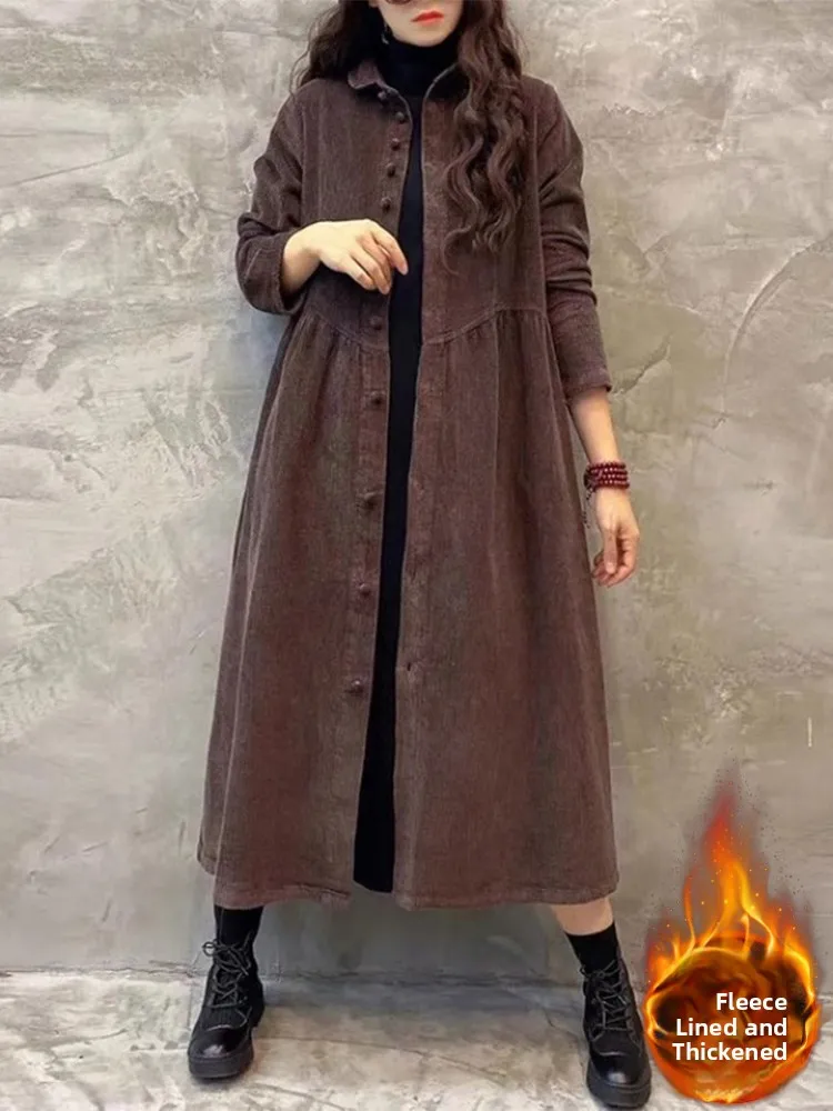 

Женское утепленное вельветовое пальто в стиле ретро, свободного кроя, с отложным воротником, на флисовой подкладке, ветрозащитная куртка из вельвета, зимнее пальто с длинными рукавами