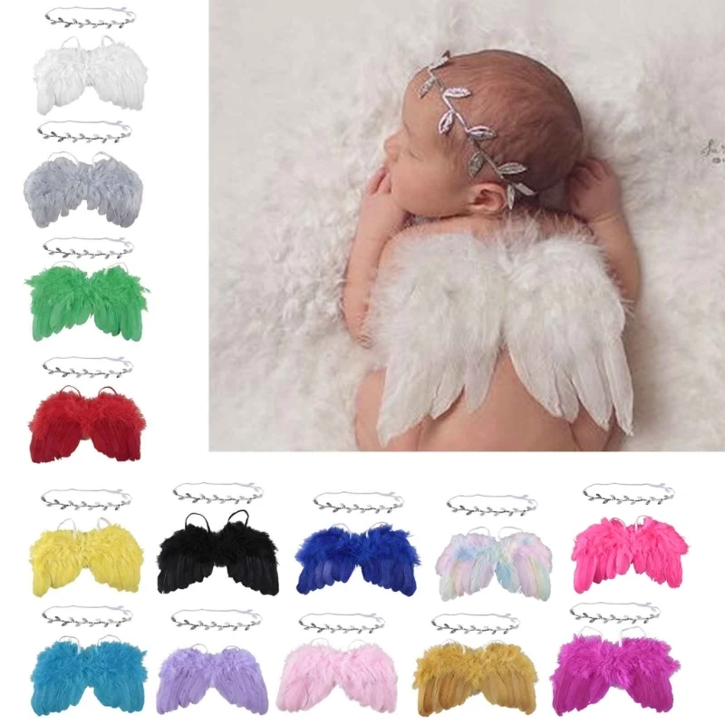 Baby Angel Wing with Headband Photo Shooting Accessories Newborn Photography Props Outfits Set Fotografia Costume