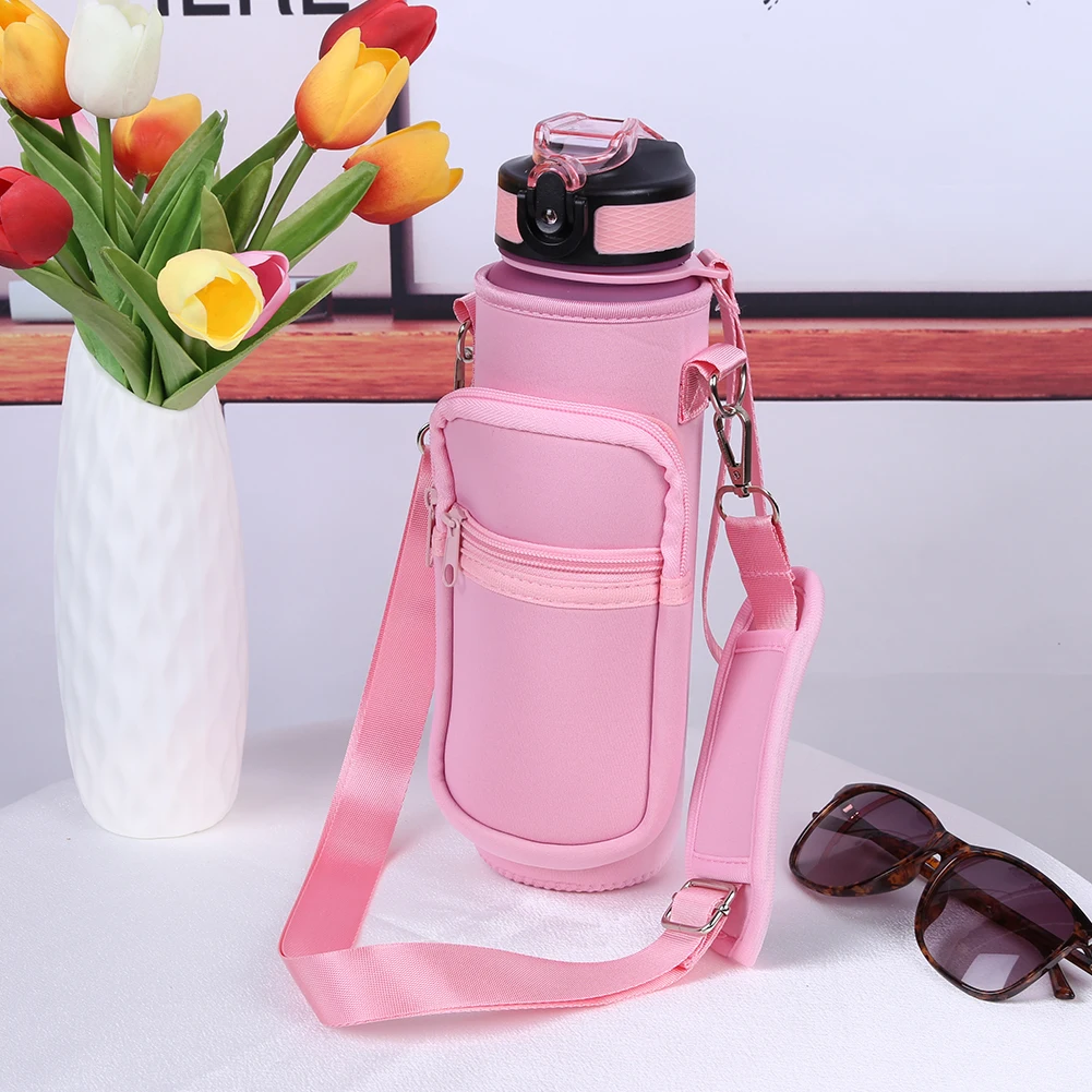 Portable Water Bottle Carrier Bag 1000ml Sports Bottle Case Neoprene Pouch Holder With Adjustable Shoulder Strap Phone Pocket